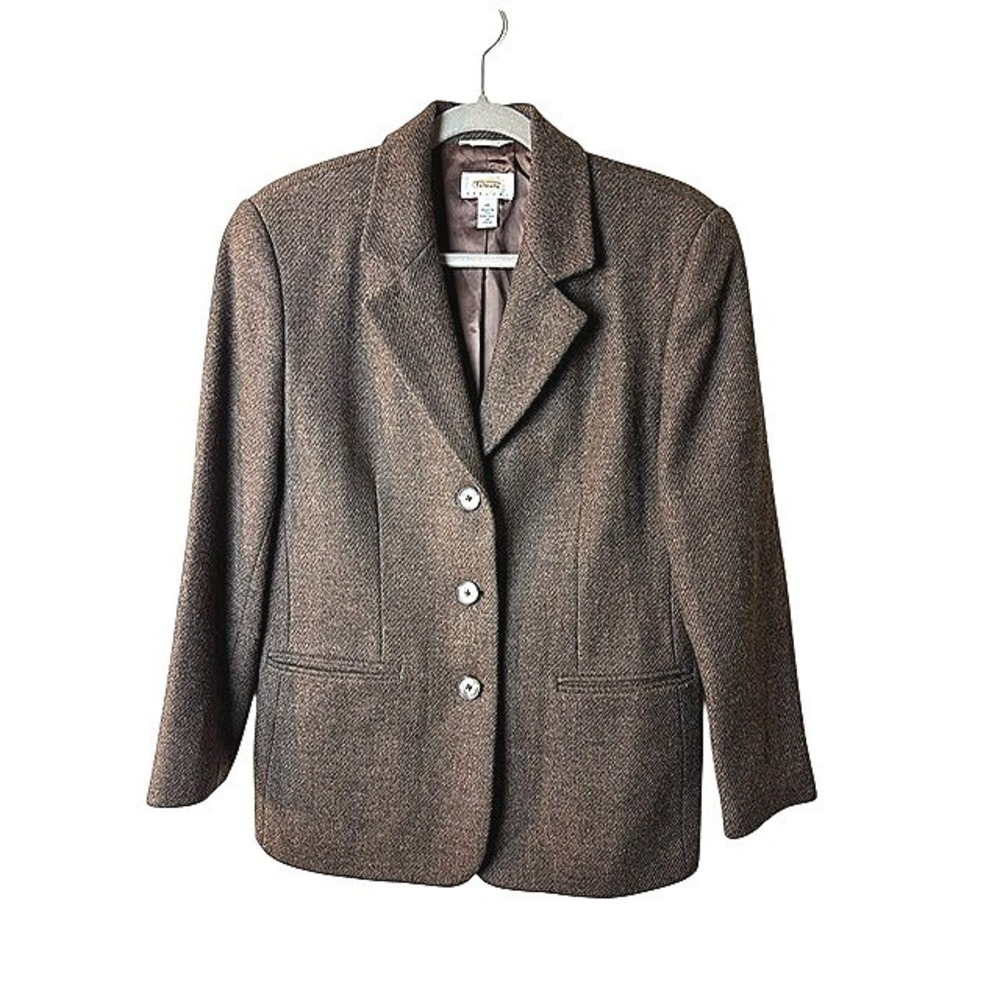 Talbots 10P Brown Italian 100% Wool Blazer Jacket Luxury Preppy Academia